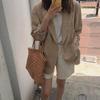 Women Casual Cotton Linen Blazer Jacket Long Sleeve OL Work Coat Suit for Spring Summer One Button Casual Office Wear