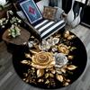 Golden Roses and Butterflies Round Area Rug,Carpet Rug for Living Room Bedroom Sofa Playroom Decor,Non-slip Floor Mat