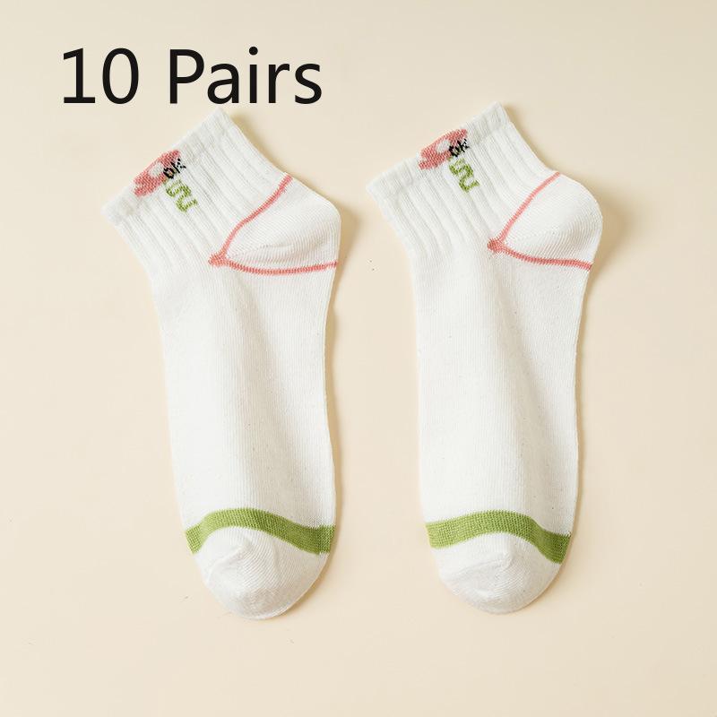 

10 пар женских весенне-осенних белых носков с коротким паголенком в горошек и полоску 10 Pairs