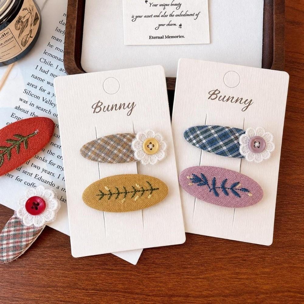 2pcs Set Embroidery Design BB Hair Clips Plaid Pattern Girls Fringe Clips Bangs Clip for Baby Girl