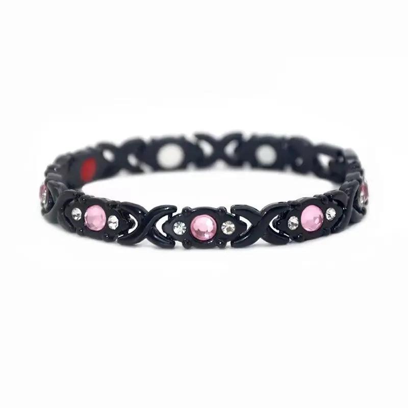 Hot Selling 4-in-1 Diamond Studded Stainless Steel Magnetic Therapy Bracelet, Detachable Anti Fatigue Biological Health Magnetic Bracelet