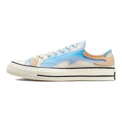 1970s Everyday Versatile Low-Top Canvas Shoes Unisex Off-White and Blue Color Blocking