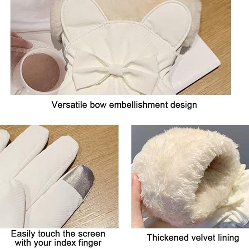 Woman Winter Bow Anti-Cold Soft Waterproof Mittens Korean Style Touch Screen Satin Windproof Warm Thicken Gloves
