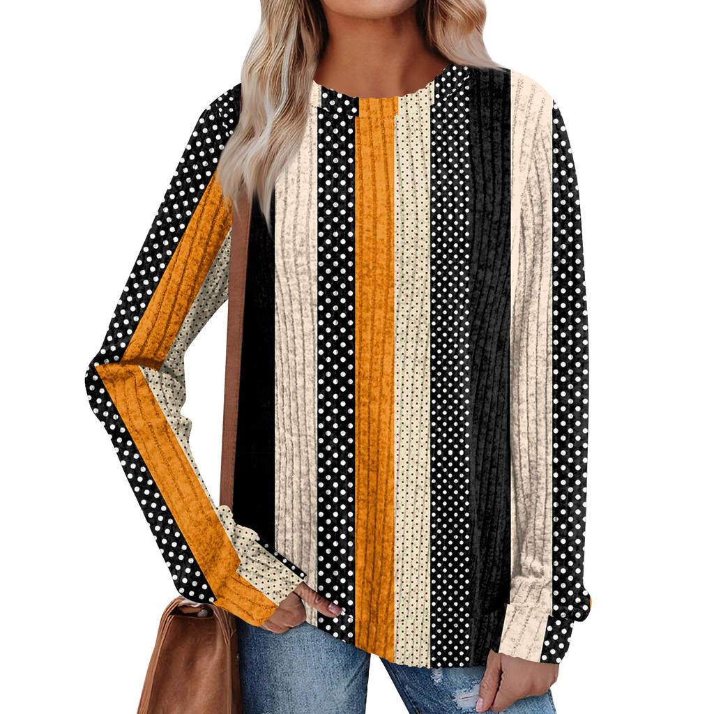 Women's Printed Lightweight Brushed-Cotton Round Neck Top