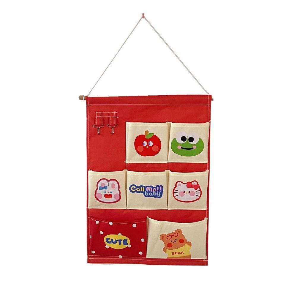 Cute Wall Storage Bags Wall Hanging 3/7 Pockets Cute Wall Mounted Storage Bag Organizer Kawaii Cartoon Hanging Bag Door