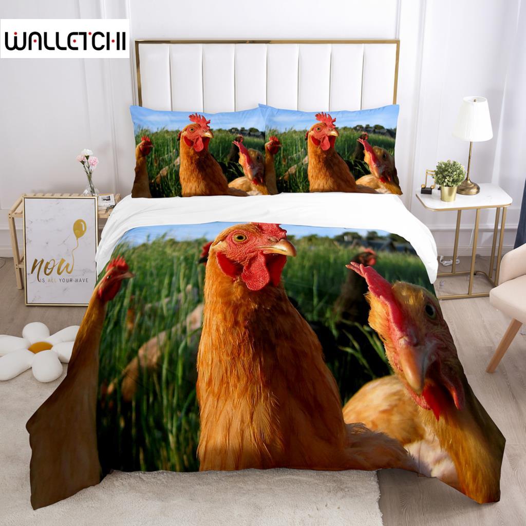 

Chicken Duvet Cover Set Cool Animal Pattern Comforter Cover Funny Chicken Pattern Bedding Set Microfiber Wildlife Quilt Cover EU single(135x200cm)