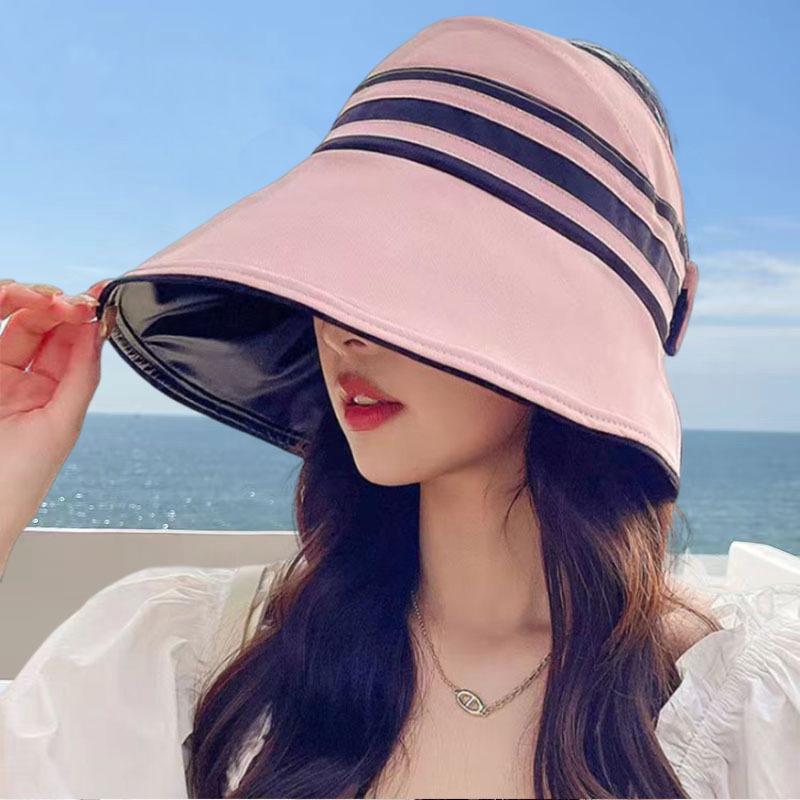Women'S Summer Hat Female Outdoor Beach Uv Protection Breathable Empty Top Hats Lady Foldable Hollow Scallop Cap