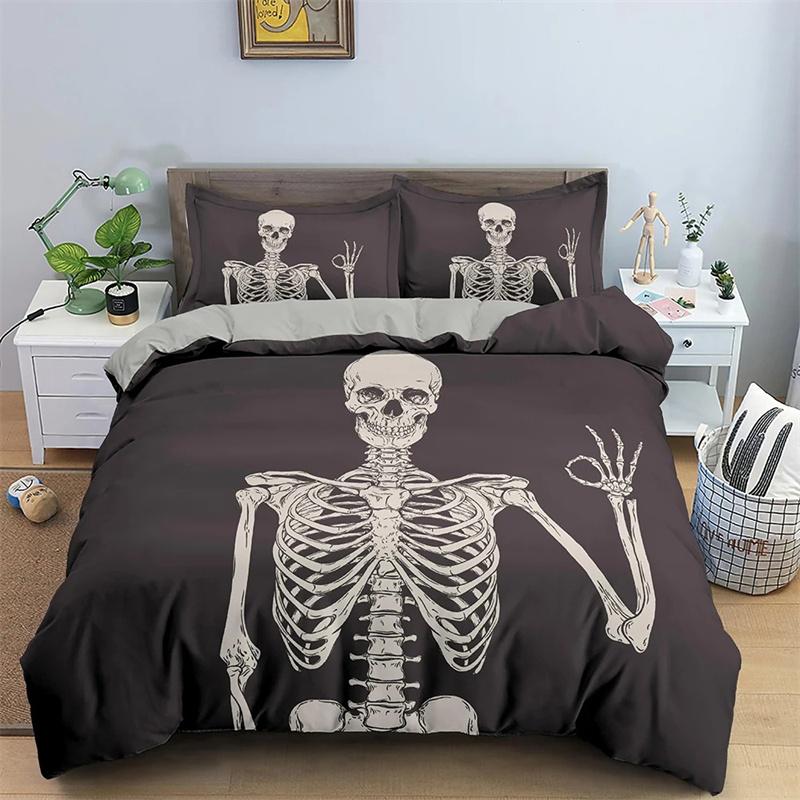 Bettbezug mit Rosen-Totenkopf-Motiv zum Valentinstag, King-Size-Bett, 3D-Totenkopf-Druck, Bettbezug, 3-teilig, Bettbezug für Verliebte, Geschenke für Erwachsene