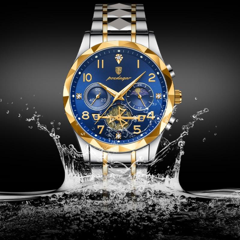 New Luxury Quality Men's Watch Quartz Non-mechanical Waterproof Luminous Fashion Upscale Watch Calendar Steel Strap Triple Display Watch Watch Watch
