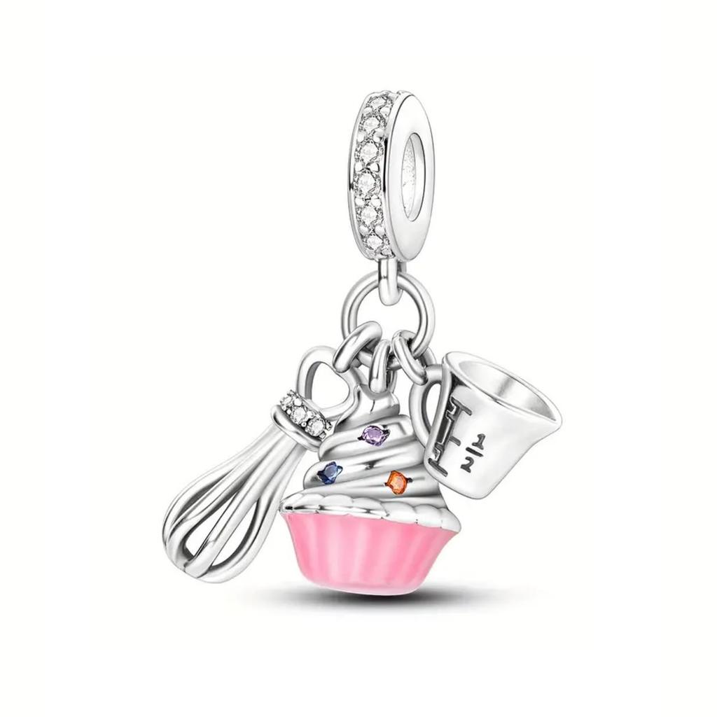 925 Pure Silver Pink Series Father Butterfly Bag Flower Charm Fit for Original Bracelet DIY Women's Exquisite Jewelry