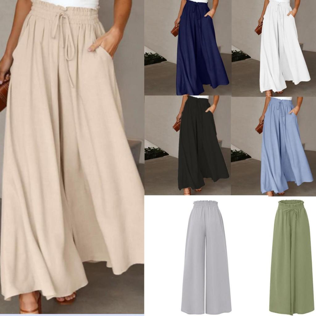 Women's High-waisted Wide-leg Culottes with Elastic Waistband - European and American Summer Style
