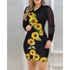 JKASHDK Women's Fashion Spring Fall Flower Pattern Print Long Sleeve V-Neck High Waist Casual Dresses