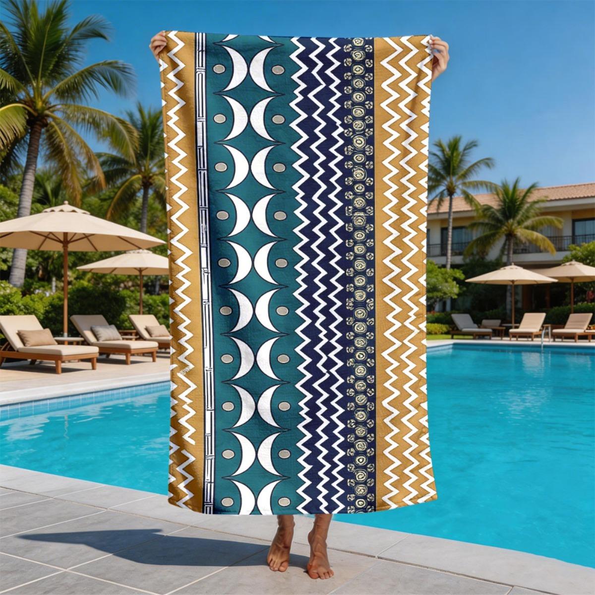 

Bohemian patchwork geometric theme polyester microfiber beach towel is highly absorbent, suitable for swimming and beach outings W40*H60(CM)