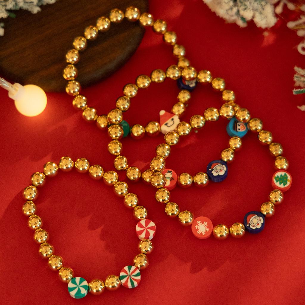Christmas Soft Pottery Beaded Bracelet Set, Creative Holiday Gift Snowman Elk Alphabet Bracelet