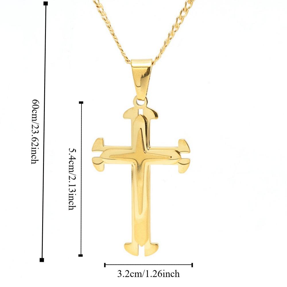 Gold Cross Men Necklace Double Ring Shape Cross Pendant Cross Necklaces Daily Wear Choker