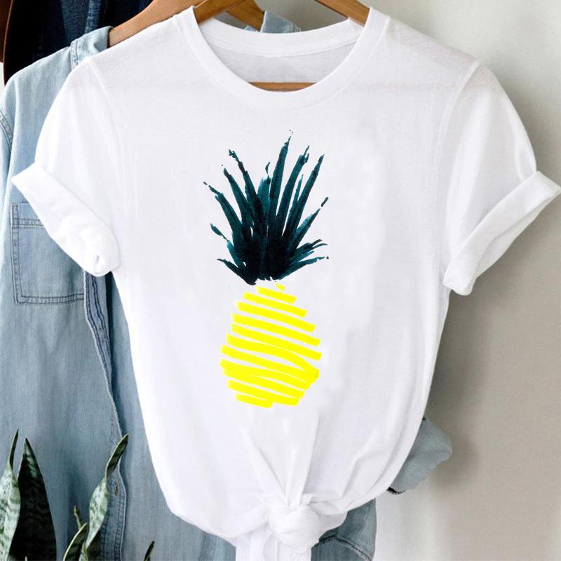 90er Jahre Damen Aquarell Ananas Süß Trend Niedlich Kurzarm Sommer Mode Print T-Shirt Top T-Shirt Dame Damen Kleidung Freizeit Grafik T-Shirt