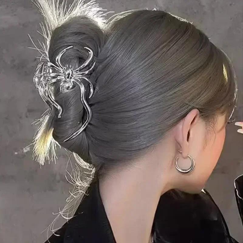 Mode Damen Silber Metall Spinne Große Klammer Weiblich Trendig Cool Persönlichkeit Haiklammer Rücken Löffel Pfanne Haarspange Haarklammer