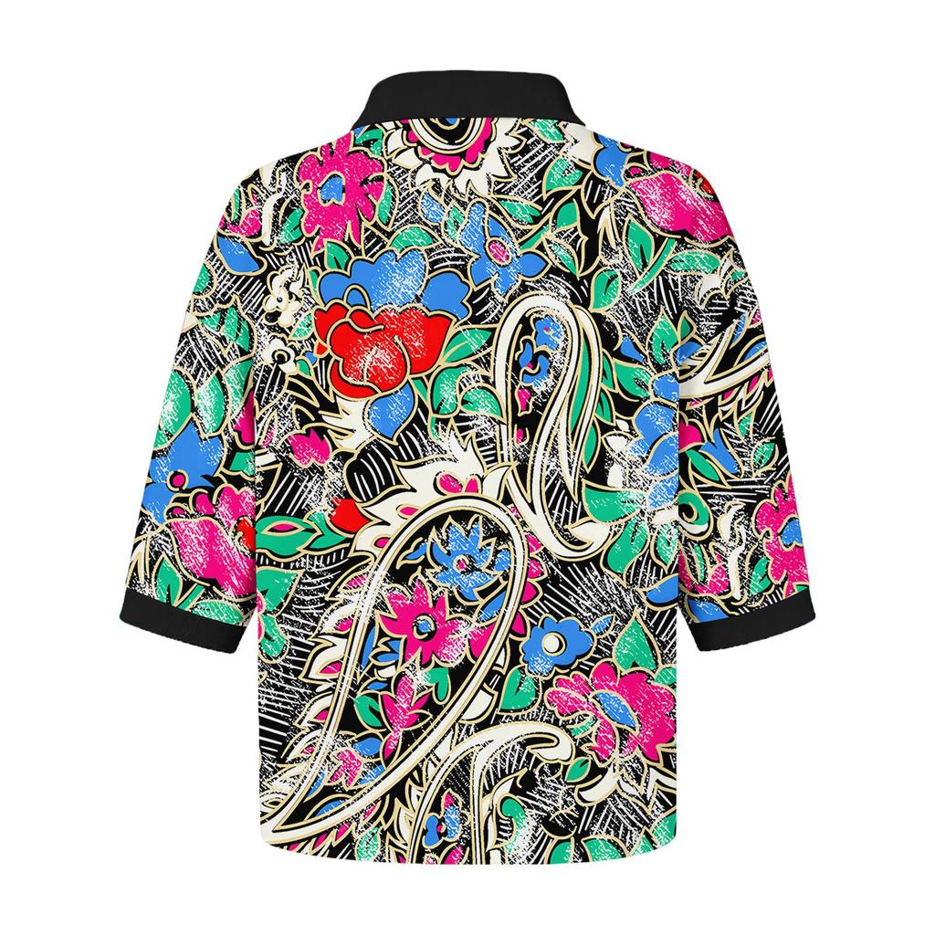 Damen modisches und lässiges Sommer V-Ausschnitt Patchwork Dreiviertelarm Blumenoberteil