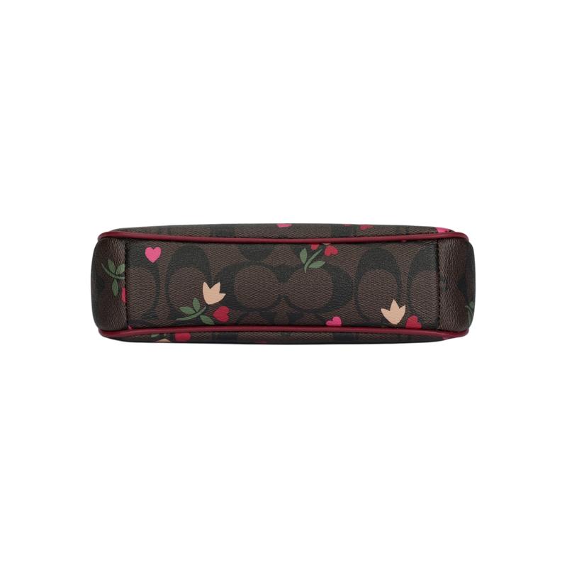 Coach Nolita 19 Presbyopia Love Flower Print Zipper Leather Armpit Bag Mahjong Bag Clutch Small Size Women's Brown/burgundy Color Matching