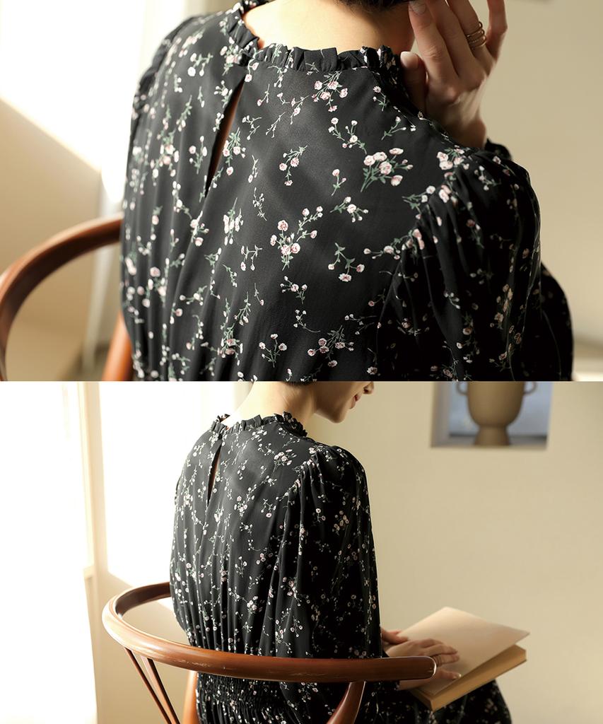 Ppaeppae Frill Flower Smoked Banding Long Dress