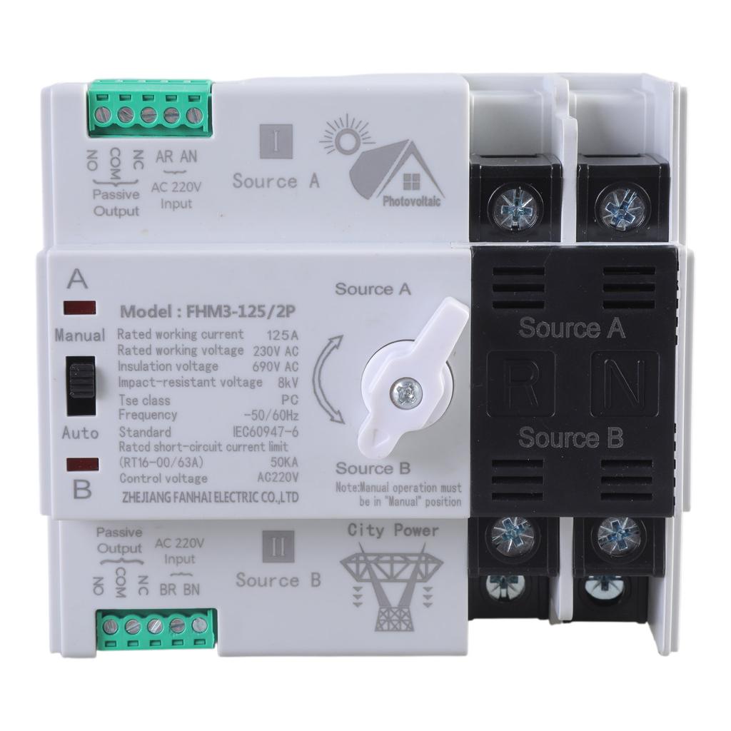Double Power Automatic Transfer Switches Not Stop 2P 100A Rated Current Double Source Auto Switches for Home Electrical