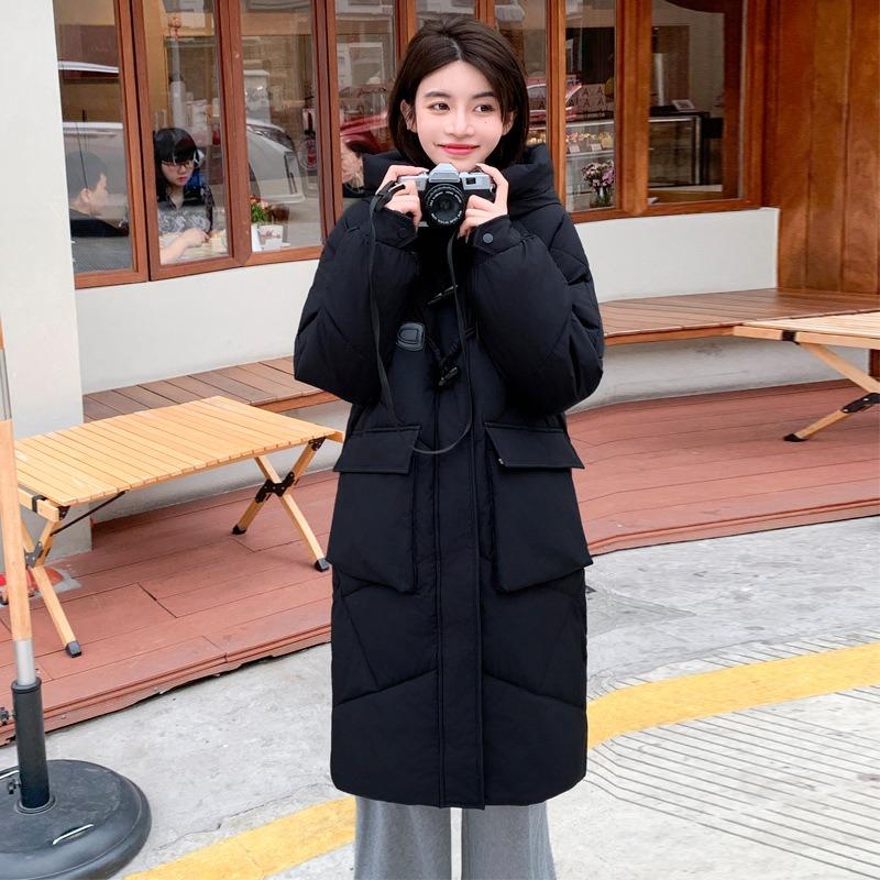 Winter horn buckle thickened large size long down cotton-padded jacket for women over the knee super thick loose cotton-padded jacket