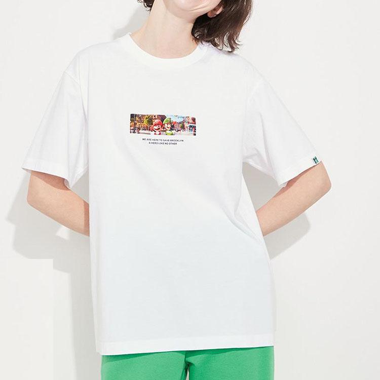 Uniqlo X Super Mario Collaboration SS23 Cartoon Print Short Sleeve T-Shirt Unisex Tops White 459218-00