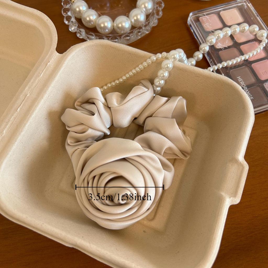 1pc Elegant Satin Rose Hair Ring, High Elastic Headrope Headband, Floral Hair Accessory, Imitation Silky, Solid Color, Sweet Style