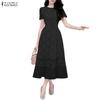 ZANZEA Women Casual Round Neck Short Sleeve Elegant Lace Long Dress