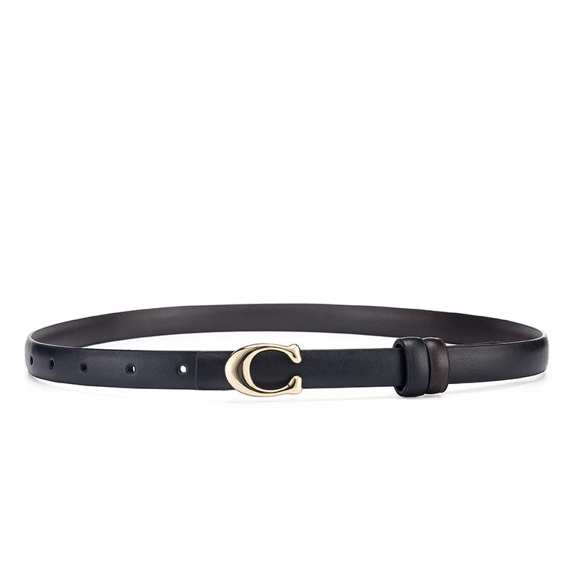 

Женский корейский ретро-тонкий кожаный ремень с пряжкой C - модный и универсальный для джинсов и брюк 105cm кофейный/чёрный