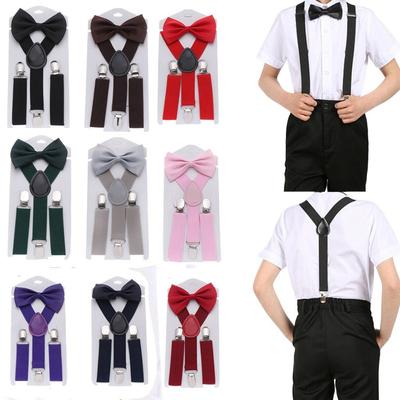 Color Strap For Children For Boys Hanging Pants Clip Suspenders Clips Tie Suspenders Set Bow Tie