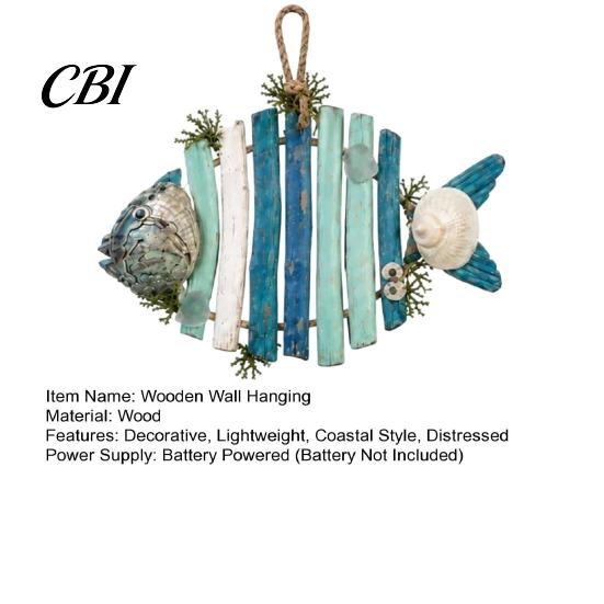 Coastal Home Decorations Lighted Wooden Fish Hanging Wall Decor, Rustic Nautical Fishing Wood Sculpture with LED Lights, Handcrafted Sculptures Beach