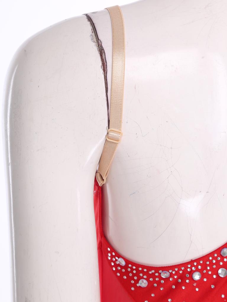 Damen Latin Tango Tanzkostüm Durchsichtiges Netz Patchwork Cut-out Rücken Funkelnde Strasssteine Asymmetrisches Fransenkleid