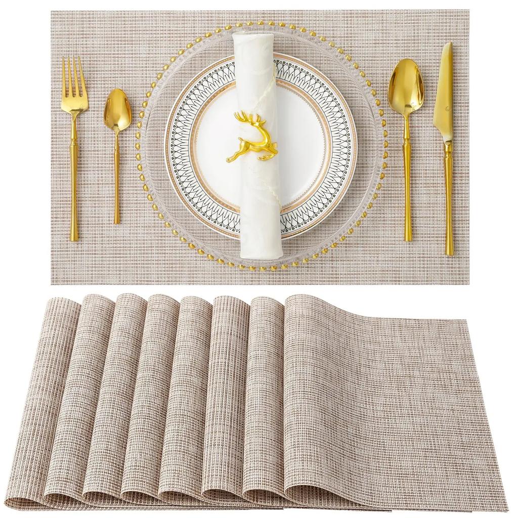 Woven PVC Placemats Heat Resistant Non-Slip Place mats for Dining Table Washable Durable Vinyl Table Mats
