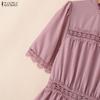 ZANZEA Women Elegant Round Neck Summer Casual Short Sleeve Long Dress