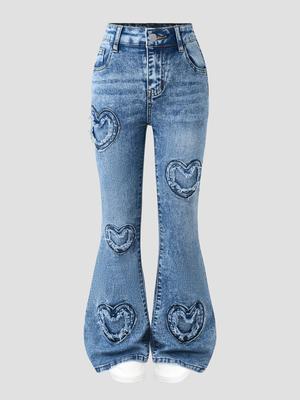 Trendige Schlagjeans mit Herzstickerei für Teenager-Mädchen - Europa- & Amerika-exklusiv