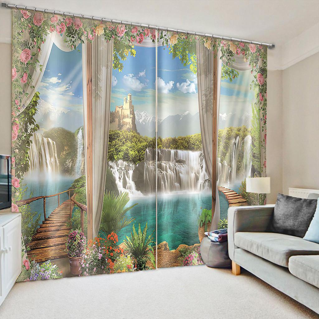 2024 Nature Seaside Scenery 3D Landscape Modern Thin Cloud Window Curtains for Living Room Bedroom Decor 2 Pieces Free Shipping