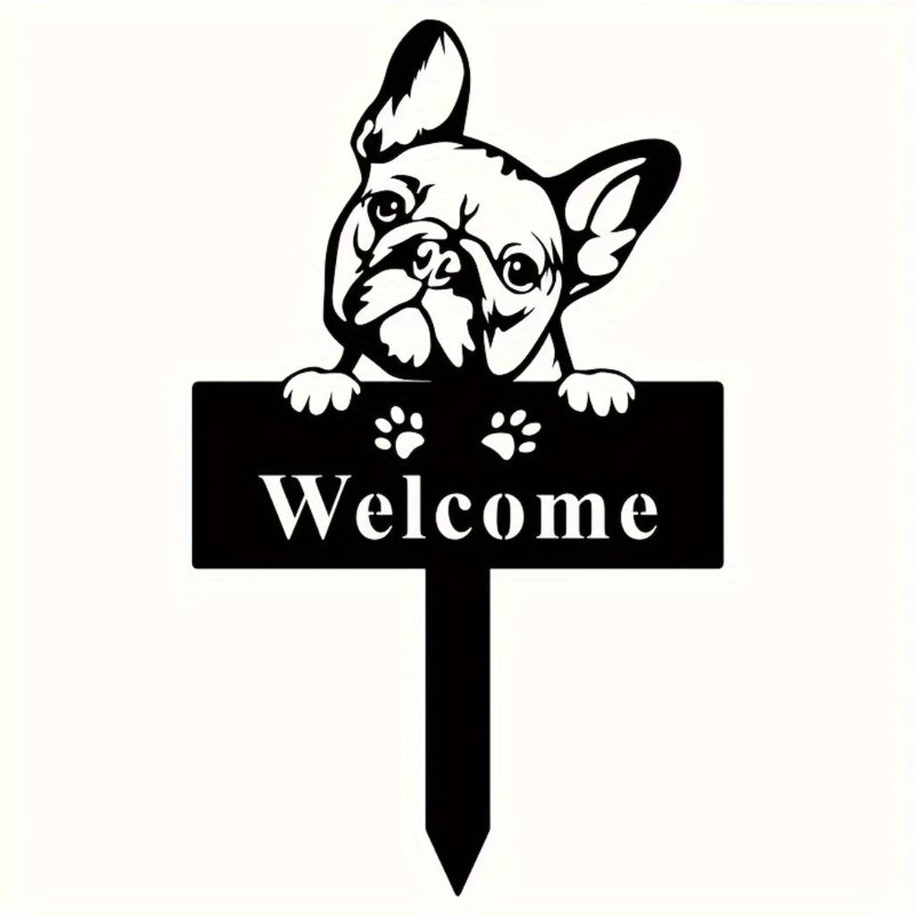 Metal French Bulldog Memorial Garden Stake Sign Yard Marker