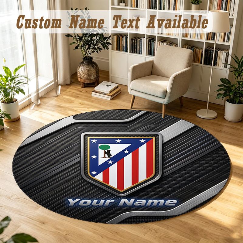 Tapis Rond Nom Personnalisé Motif Atletico Madrid Tapis Antidérapant Décor de Sol pour la Maison