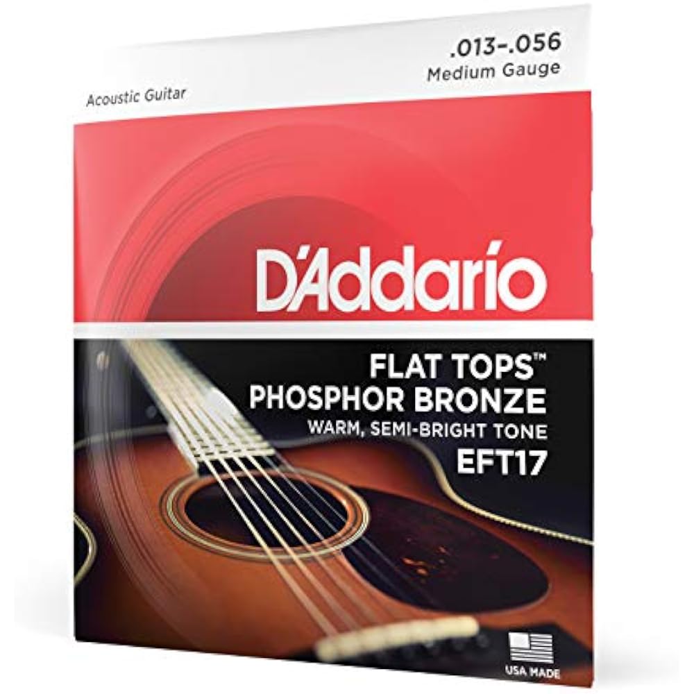 D Addario Daddario Acoustic Guitar Strings Flat Tops Phosphor Bronze Medium .013-.056 EFT17 [Dome...