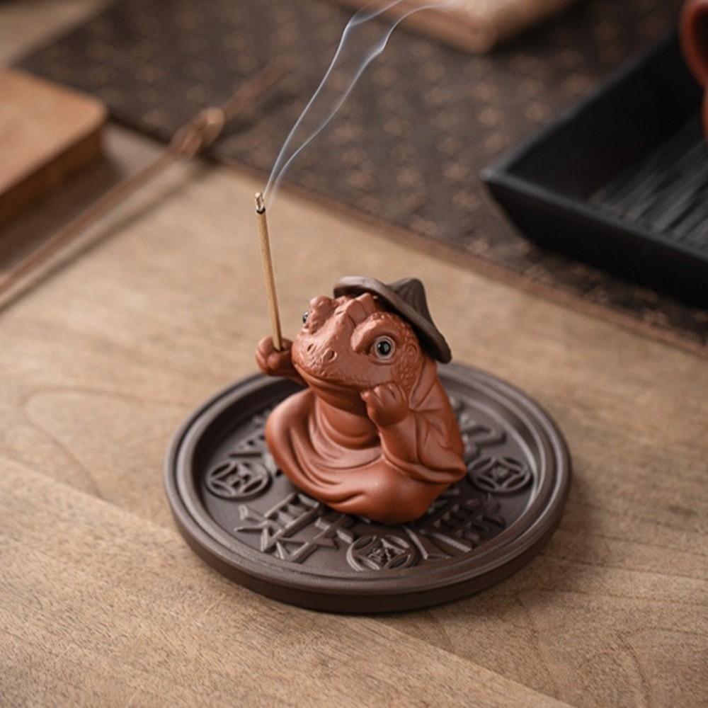 Zen Chinese Style Tabletop Incense Base Toad Fairy Ceramic Toad Censer Holder For Household Aroma