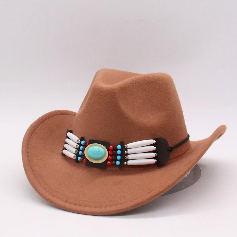 Western Cowboy Hat Simple Woolen Top Hat Retro Chain Ethnic Style Men'S And Women'S Jazz Hat
