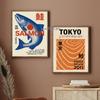 Tokyo Salmon Art Japanese Graphic Exhibition Wall Art 1980 Sushi Fish Poster Canvas Painting Wall Pictures Home Kitchen Decor