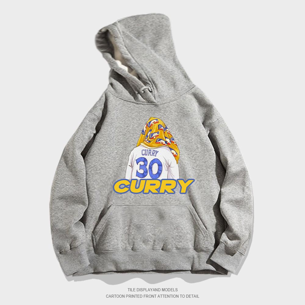 Autumn hooded sweater pullover European and American style trend loose basketball casual towel back curry printed jacket