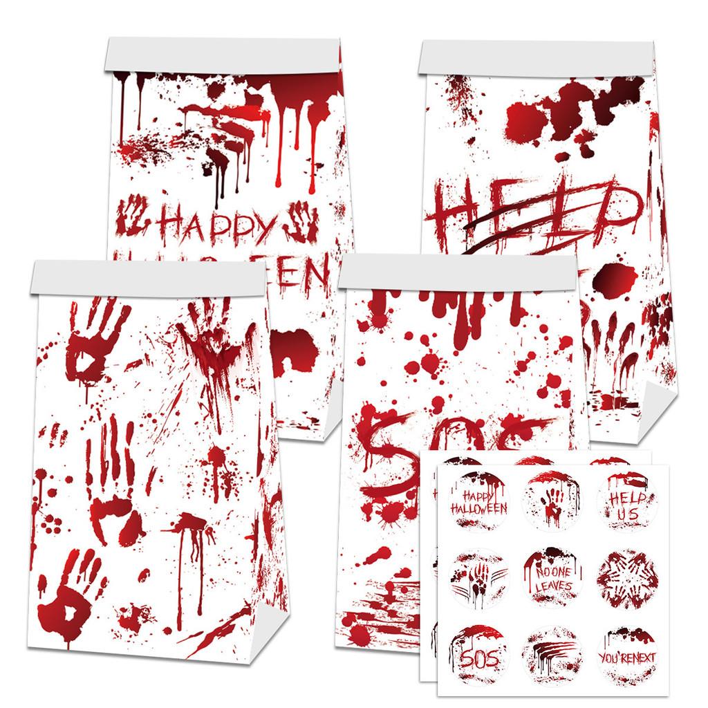 Horror Themed Halloween Blood Hand Pattern Party Candy Snack Packaging Bag Paper