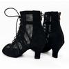 Botki Taneczne na Zamek Buty Taneczne Latino Salsa Czarna Skóra Zamszowa Damskie Buty Taneczne Na Różnych Obcasach 8.5cm 7.5cm 6cm QT-006