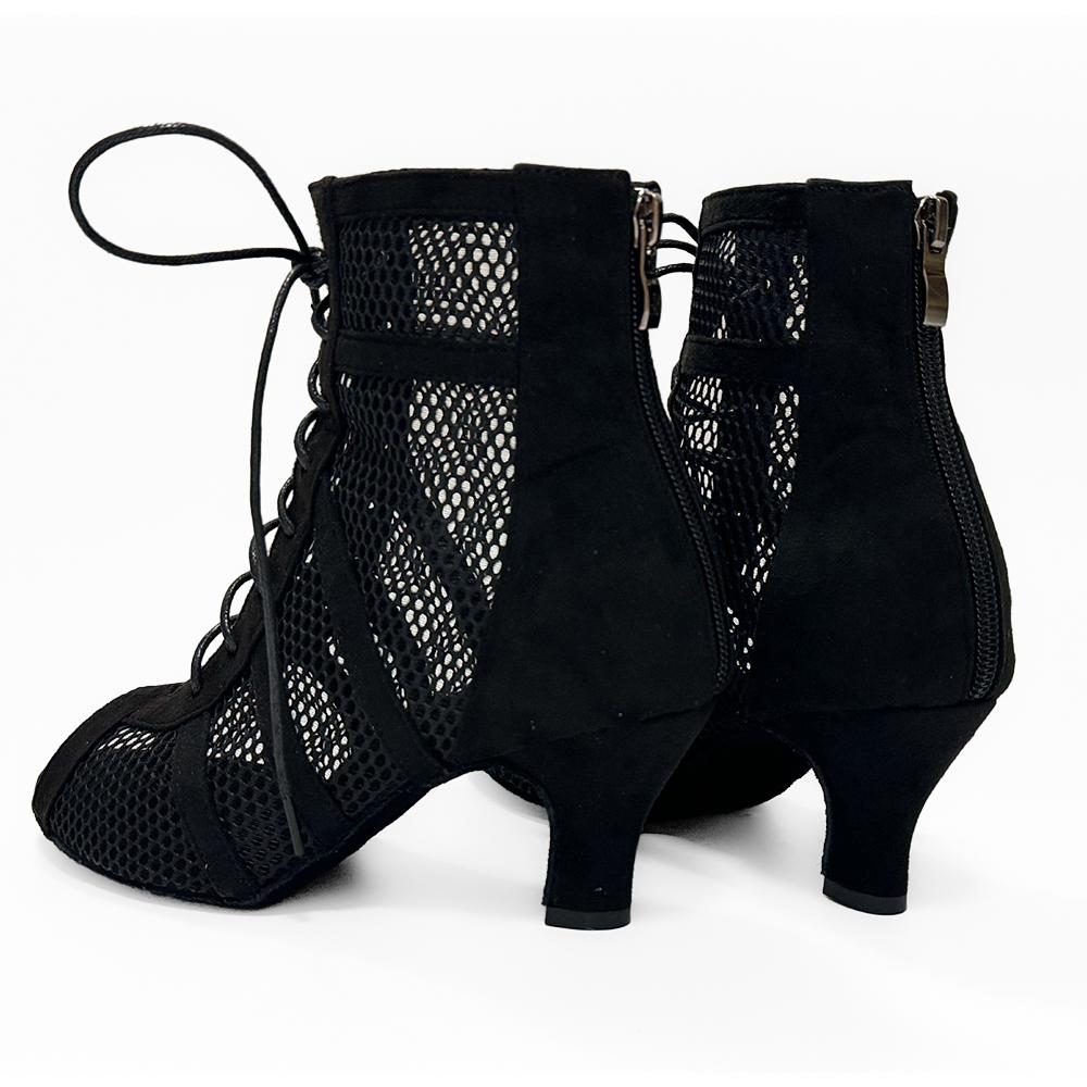 Botki Taneczne na Zamek Buty Taneczne Latino Salsa Czarna Skóra Zamszowa Damskie Buty Taneczne Na Różnych Obcasach 8.5cm 7.5cm 6cm QT-006