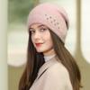 New Women Rabbit Fur Gradient Winter Hat Fashion Decorate Beanie Hat Warm Winter Cap for Female Casual Streetwear Knitted Hat