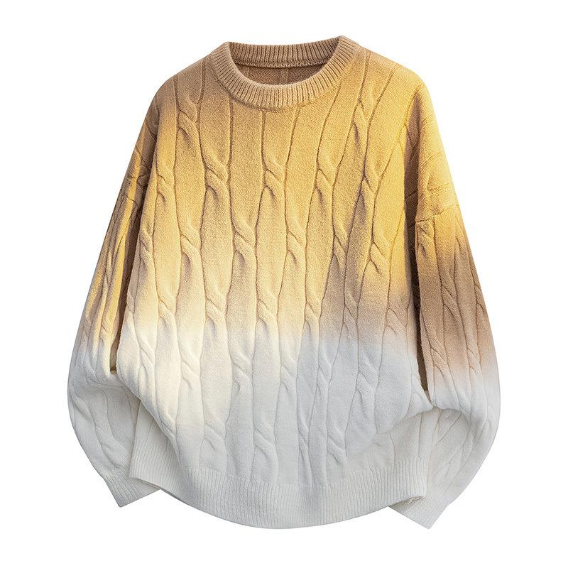 Pullovers Long Sleeves Sweaters Unisex Sweater Paragraph Autumn and Winter Gradient Colour Tops Couples Loose Pullover Round Neck Bottoming Knit Shirt