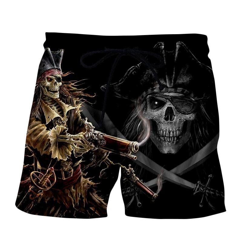 Summer 3D Skull Pattern Print Shorts Fashionable Casual Beach Men's Shorts